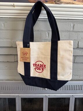 Trader Joe’s Canvas Mini Tote Bag in Cream and Navy